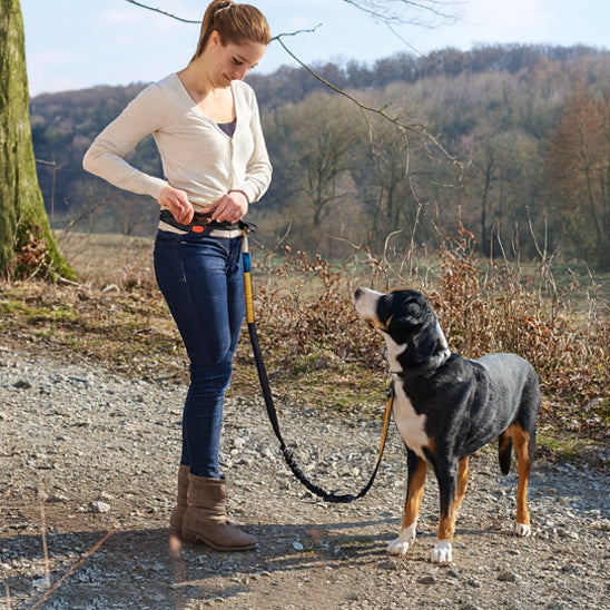 confiant pour la randonnee avec notre laisse de chien
