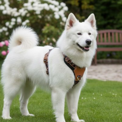 beau chien avec son harnais chien
